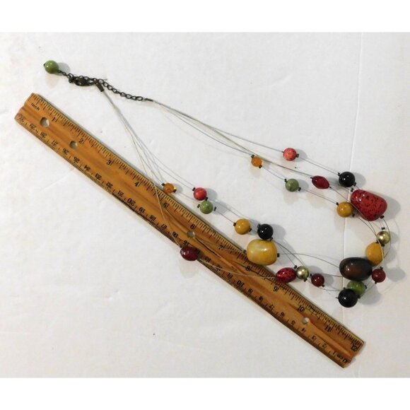 Multicolor Bead Necklace Pierced Earrings Set 4 Strand Wire Adjustable - Picture 9 of 10